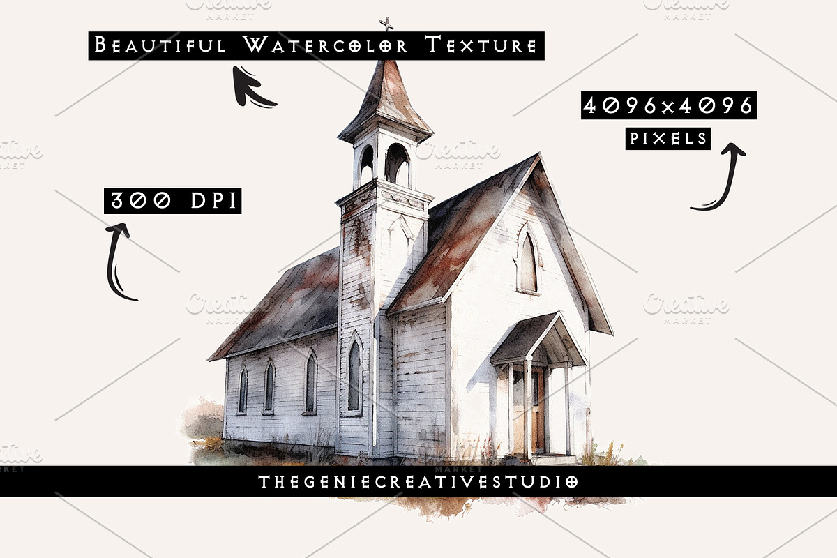 Watercolor PNG Church Clipart, an Object Illustration by Geniecreativestudio (Photo 3 of 9)
