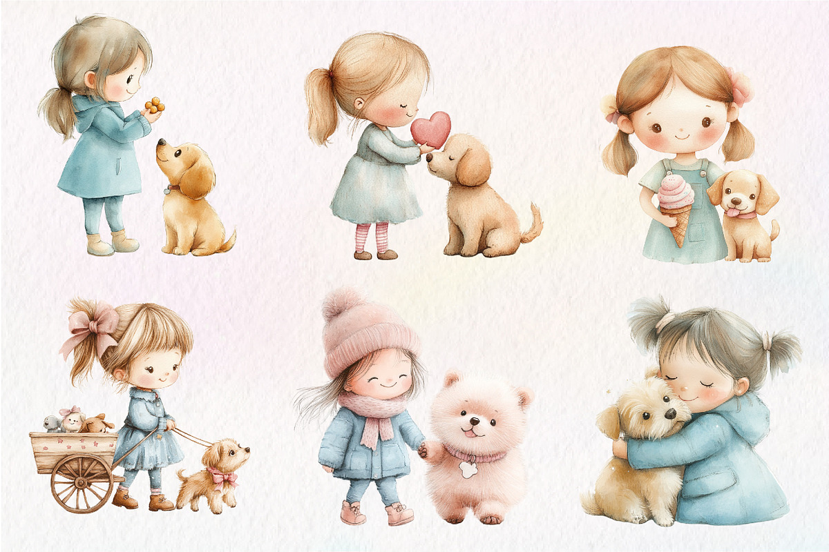 Little Girl and Dog Clipart, an Illustration by CreationArt (Photo 8 of 9)
