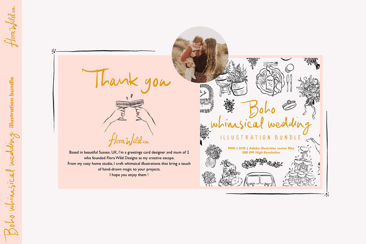 Boho Whimsical Wedding Clipart, an Illustration by Flora Wild Designs (Photo 10 of 10)