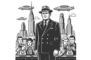 Vintage Man in Futuristic City with, a Person Illustration by AlexArt