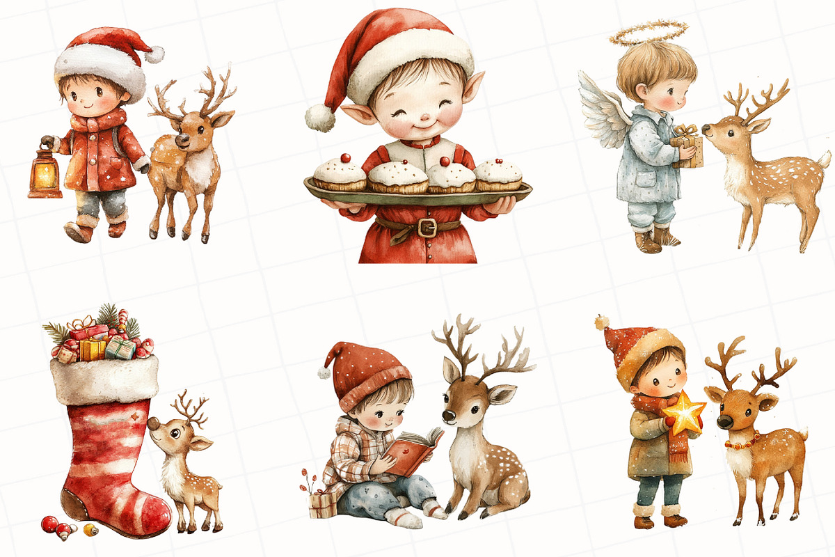 Christmas Kids Watercolor Clipart, an Illustration by OK Design (Photo 3 of 5)