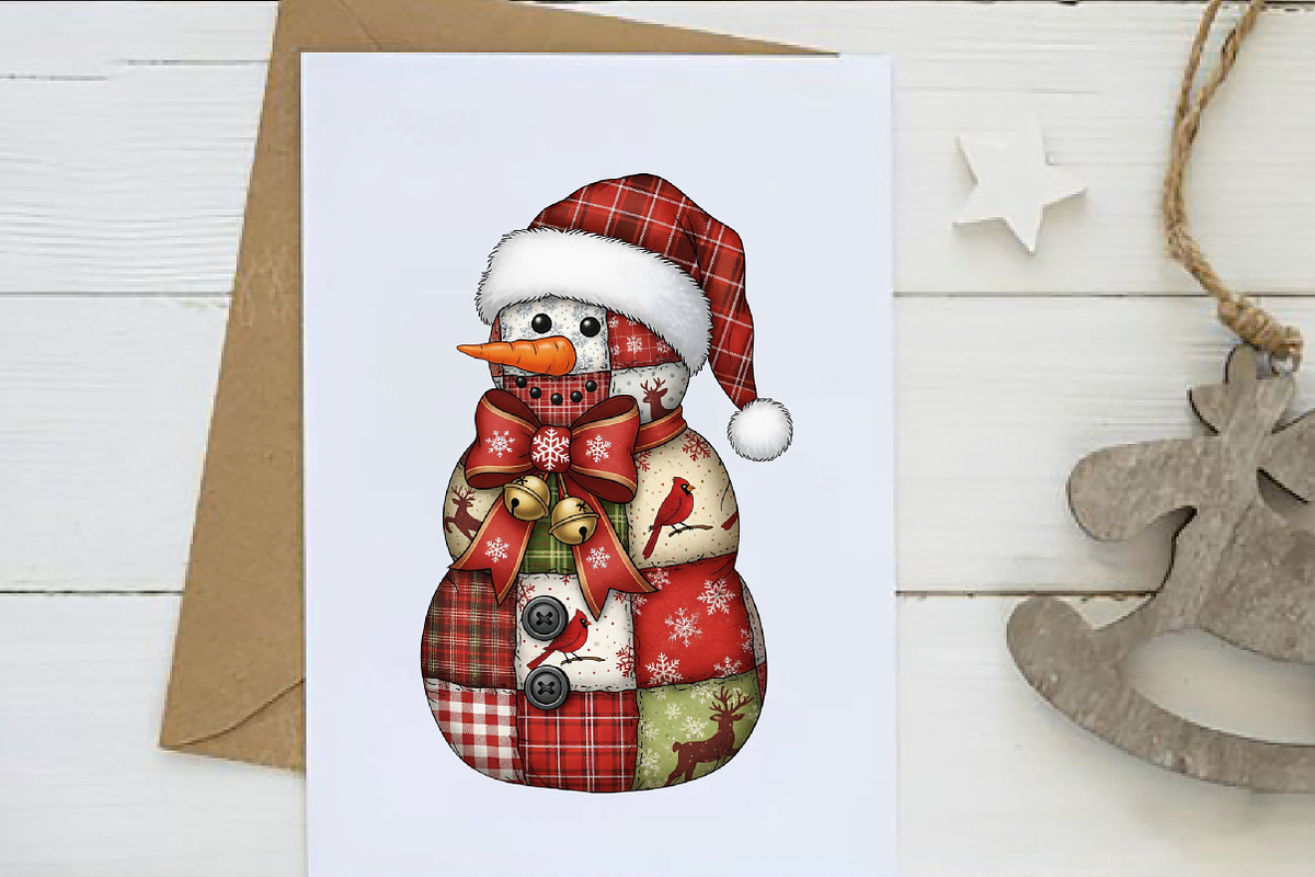Patchwork Christmas Snowman PNG, an Illustration by Dream Creation (Photo 2 of 5)