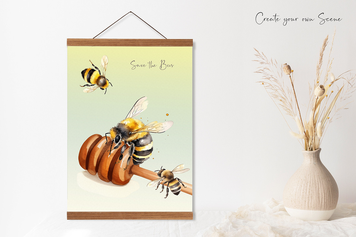 Watercolor Bee Set, an Animal Illustration by Dazzling Art Boutique (Photo 4 of 5)