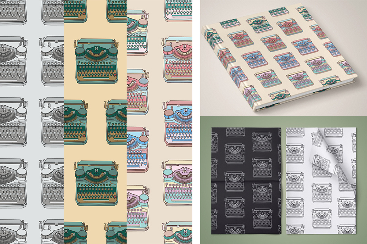 Vintage Typewriters Clipart Pattern, a Graphic by IRSYART (Photo 4 of 11)
