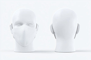 3D render of a white mannequin head with a textured face mask mockup, front and, a Mask Mockup by Textures & Backgrounds