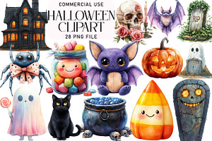 Watercolor Halloween Clipart Bundle, an Illustration by Daily.Designs