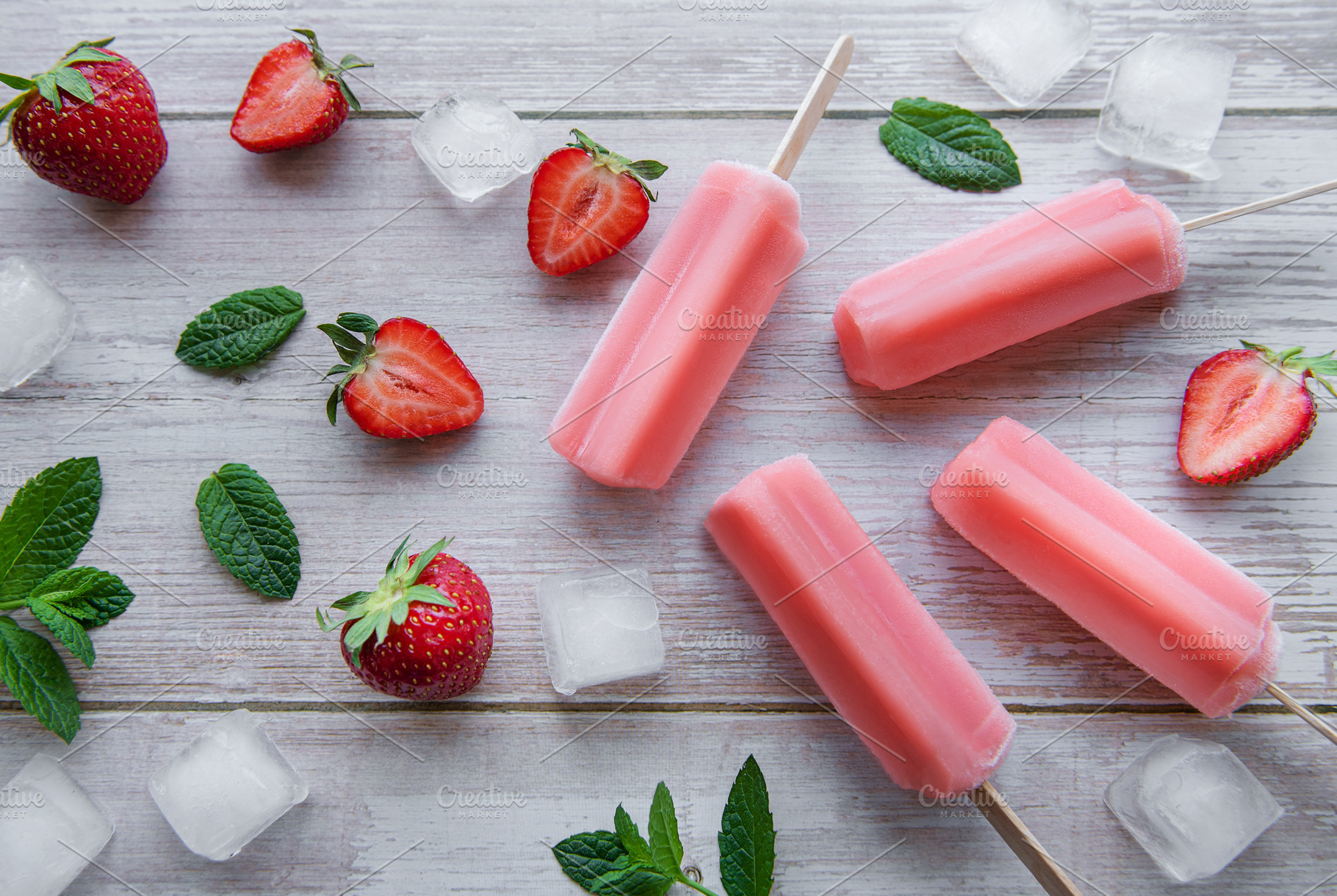 Strawberry ice cream popsicles, a Food & Drink Photo by Olena Rudo