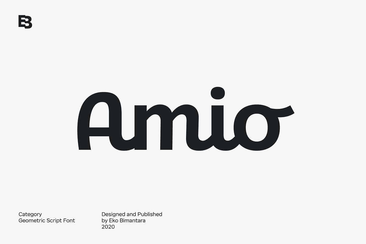 Amio; 6 Fonts Geometrical Script, a Script Font by Eko Bimantara (Photo 1 of 6)