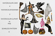 Watercolor Halloween Witch Broom Set, a Background Graphic by Fresh art by Larysa (Thumbnail 2 of 6)