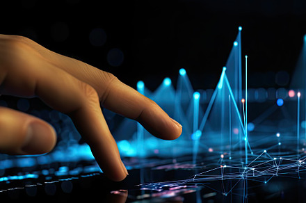 Finger touching data graph chart dis, a Photo by SaroStock