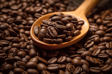 Coffee beans with wooden spoon. Generative AI, a Food & Drink Photo by AlyaAnd