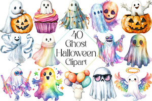 Vibrant Halloween Ghost Clipart, an Illustration by DreamPrint404