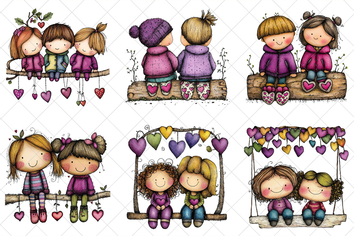 Couple Hand Drawn Valentine Clipart, an Illustration by SinaCreation (Photo 3 of 7)