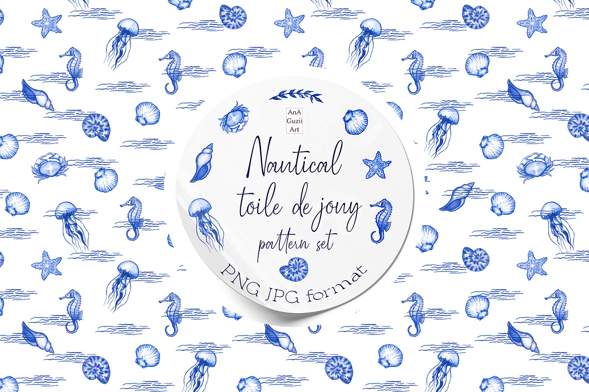 Nautical Toile de Jouy Seamless Patt, a Pattern Graphic by AnaGuziiArt (Photo 3 of 9)