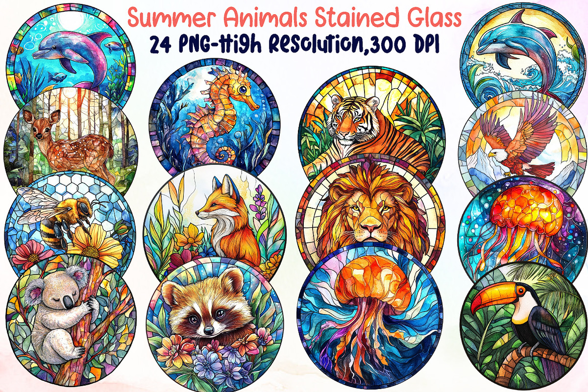 Summer Animals Stained Glass Clipart, an Illustration by Sublimation Artist (Photo 1 of 6)
