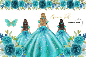 Aqua & Teal Princess Dresses Clipart