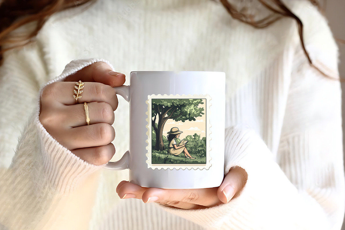 Reading Books Postage Stamp Clipat, an Illustration by CreationArt (Photo 5 of 9)