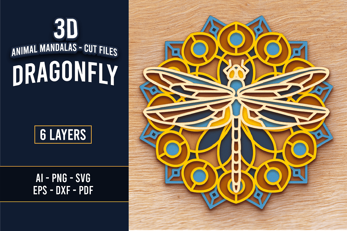 Dragonfly 3D Mandala - Laser cut, an Object Graphic by Arshad Ali (Photo 1 of 8)