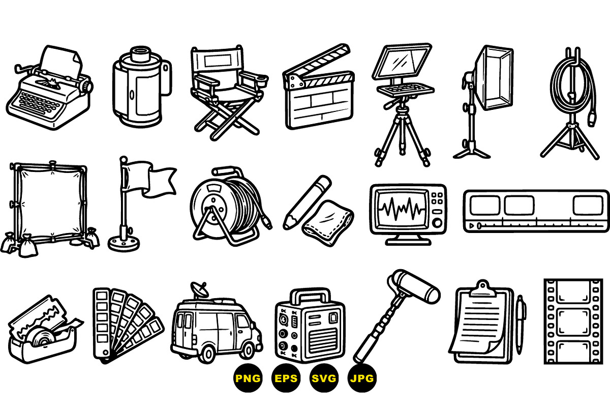 Hand Drawn Film Equipment Set, an Illustration by designvectx (Photo 3 of 3)