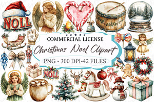 Vintage Noel Retro Christmas Clipart, an Illustration by designcity5