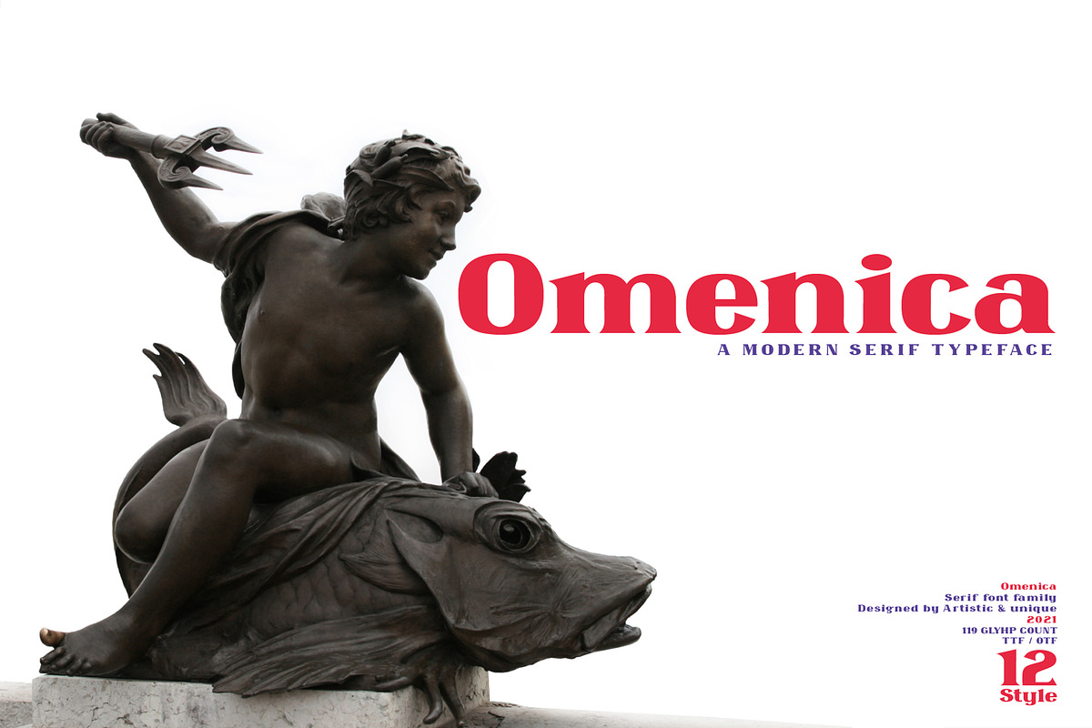 Omenica - Serif font Family, a Serif Font by Artistic & Unique (Photo 1 of 12)