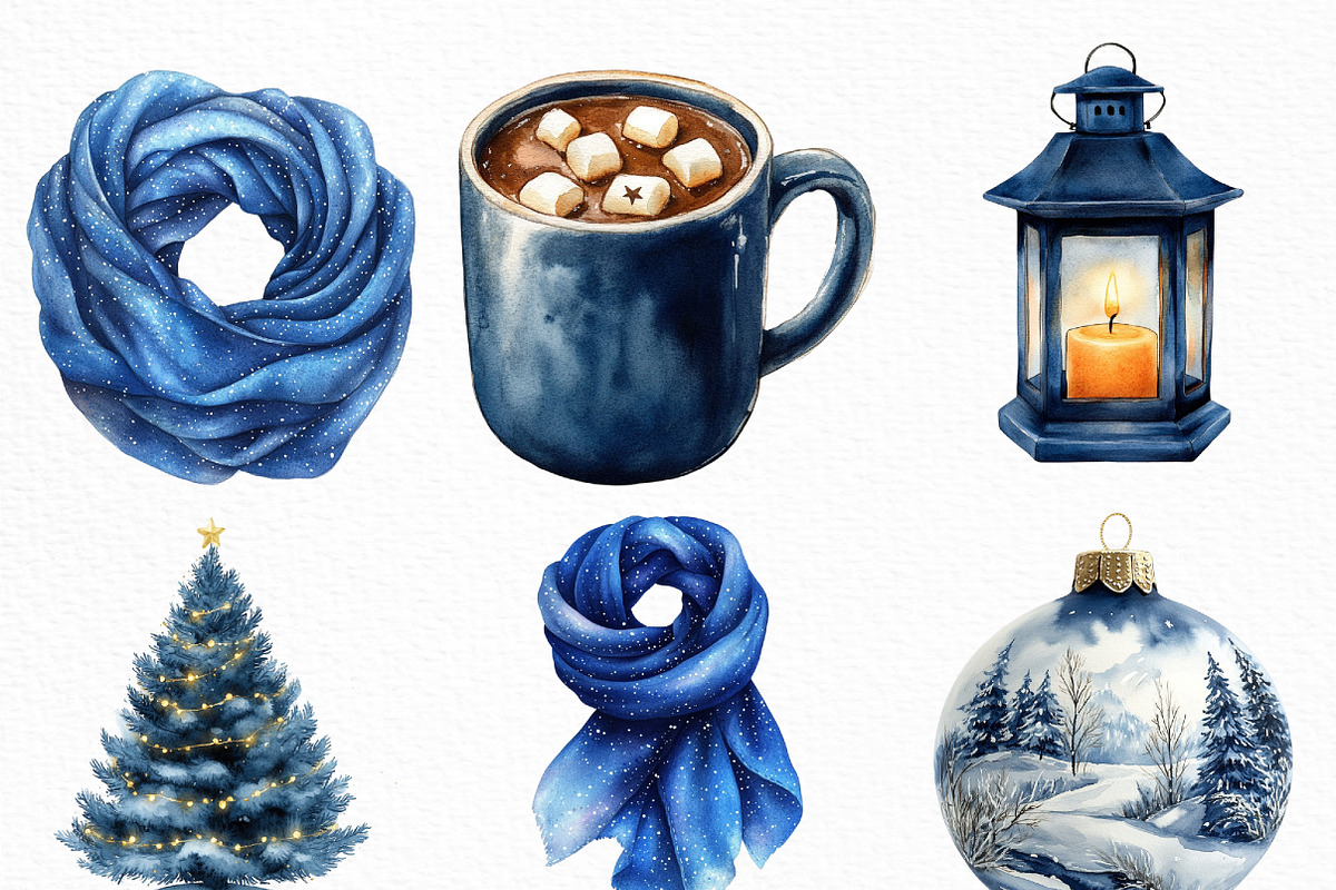 Watercolor Navy Christmas Clipart, an Illustration by Craft Nest (Photo 2 of 6)