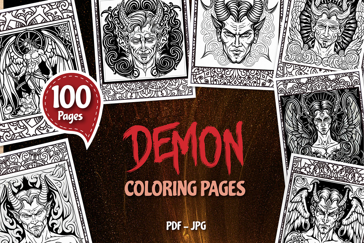 Demon Coloring Pages Set 100 Pages, a Person Illustration by Blue Digital Studio (Photo 1 of 4)