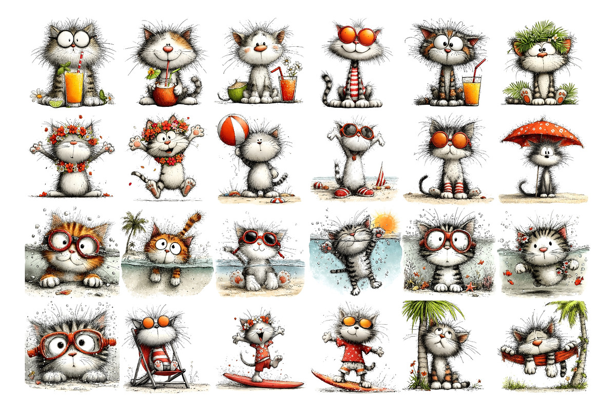Beach Cat Watercolor Clipart, an Animal Illustration by Nicolle's Colorful Art (Photo 2 of 4)