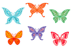 Set Of Colorful Butterflies