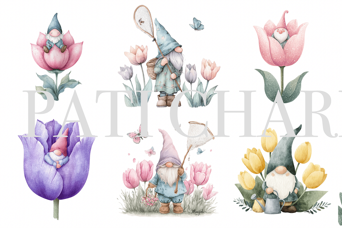 Spring Gnomes Clipart Set, a Decorative Illustration by Pati Charm Studio (Photo 2 of 8)