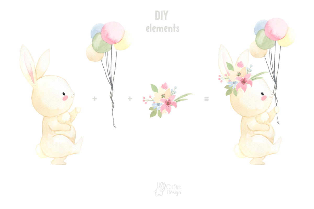 BUNNY watercolor clipart. Woodland, an Animal Illustration by OlliArtDesign (Photo 4 of 7)