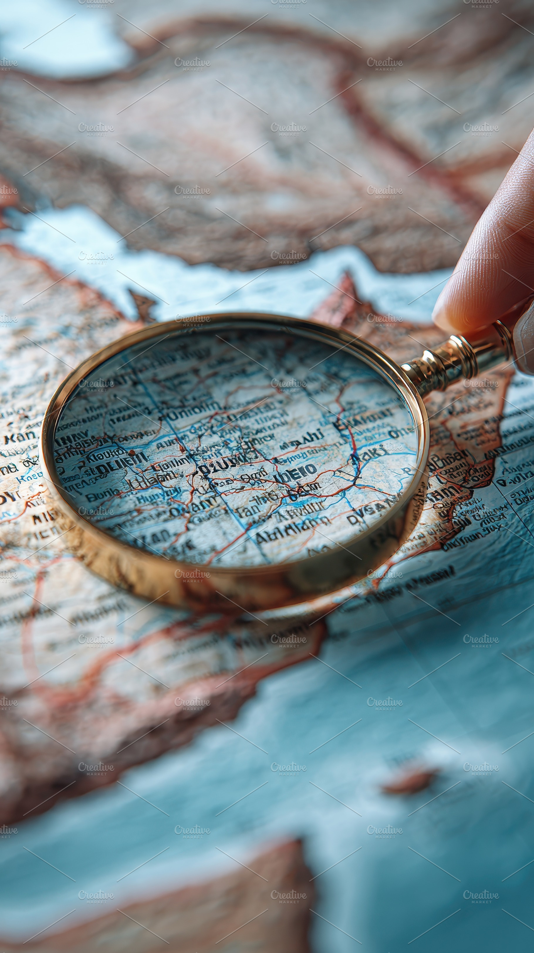 Magnifying Glass on Vintage Map Expl, a Photo by Pixeness Studio
