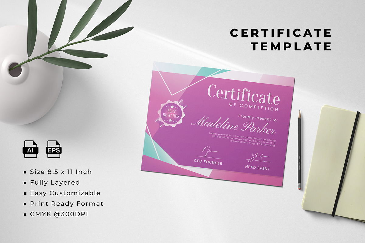 Elegant Certificate Template, a Stationery Template by Artnivora.Std