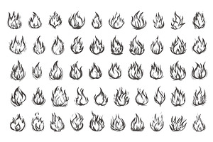Flame Icon Set Vector Line Drawing, an Object Illustration by LadadikArt