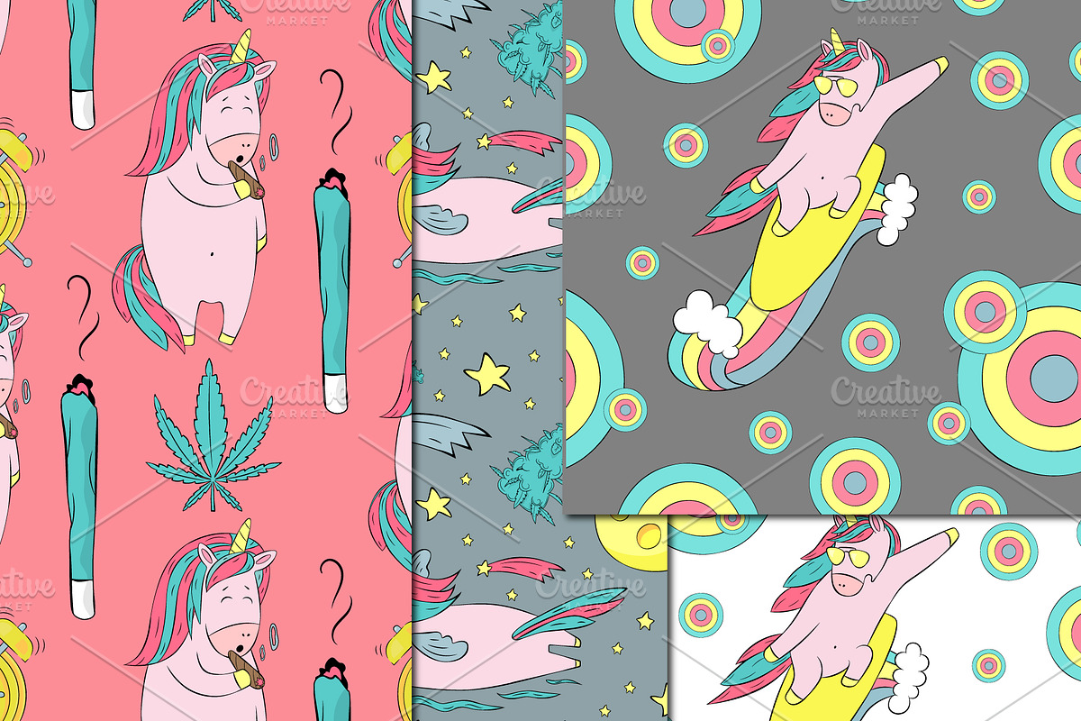 Vector cannabis & unicorns patterns, a Background Graphic by lenavetka87 (Photo 10 of 10)