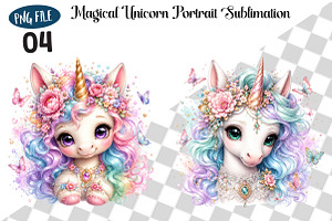 Magical Unicorn Portrait Sublimation, a Seasonal Illustration by CreationArt