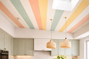 Colorful retro stripes adorn kitchen, a Photo by Dvoevnore photos