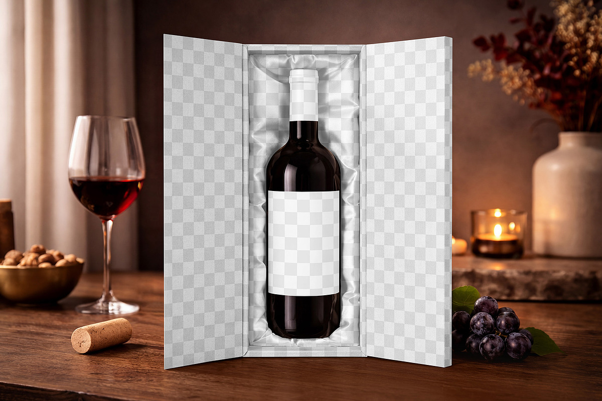 Opened Wine Box Mockup, a Packaging Mockup by Country4k (Photo 2 of 2)