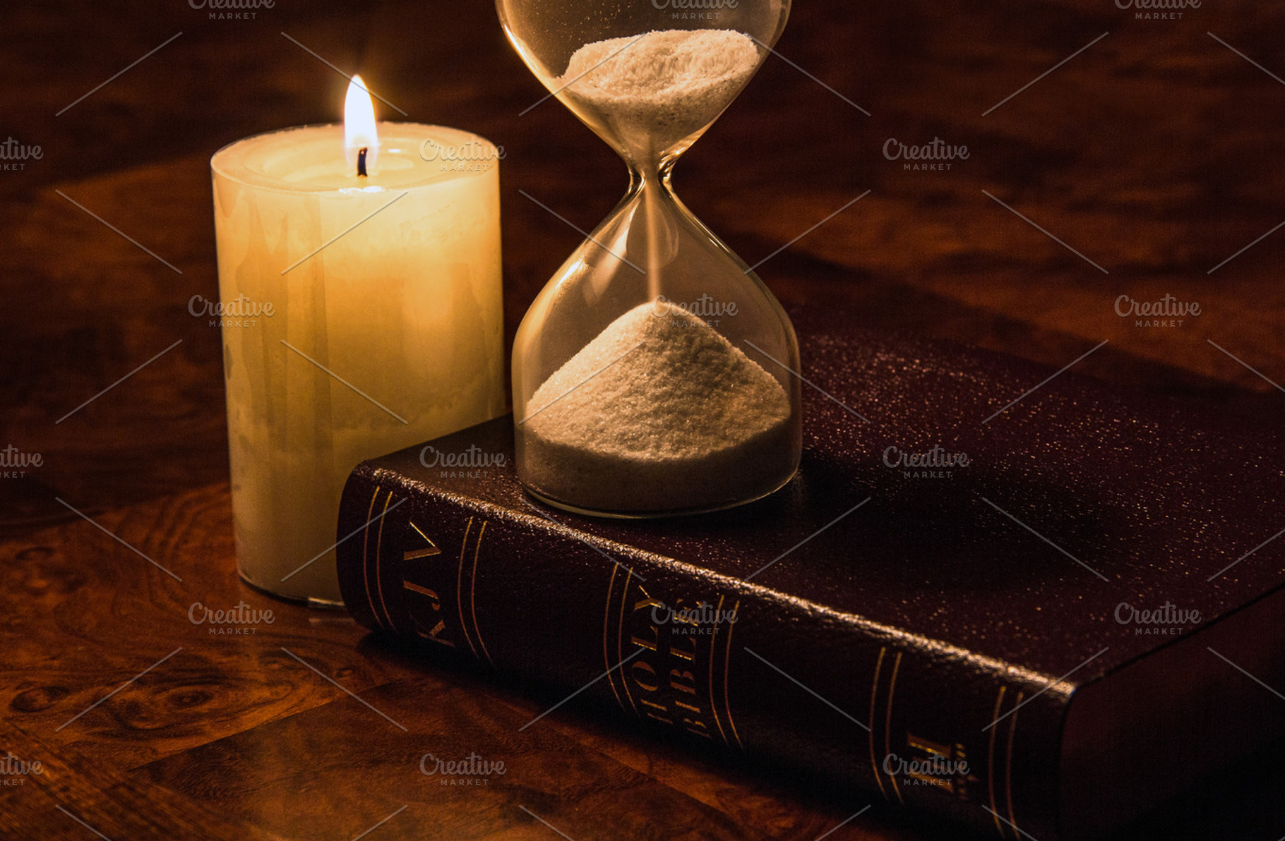 Bible, Candle & Hourglass, a Photo by Javier Art Photography