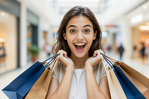 Excited Woman Holding Shopping Bags, a Photo by rarrarorro