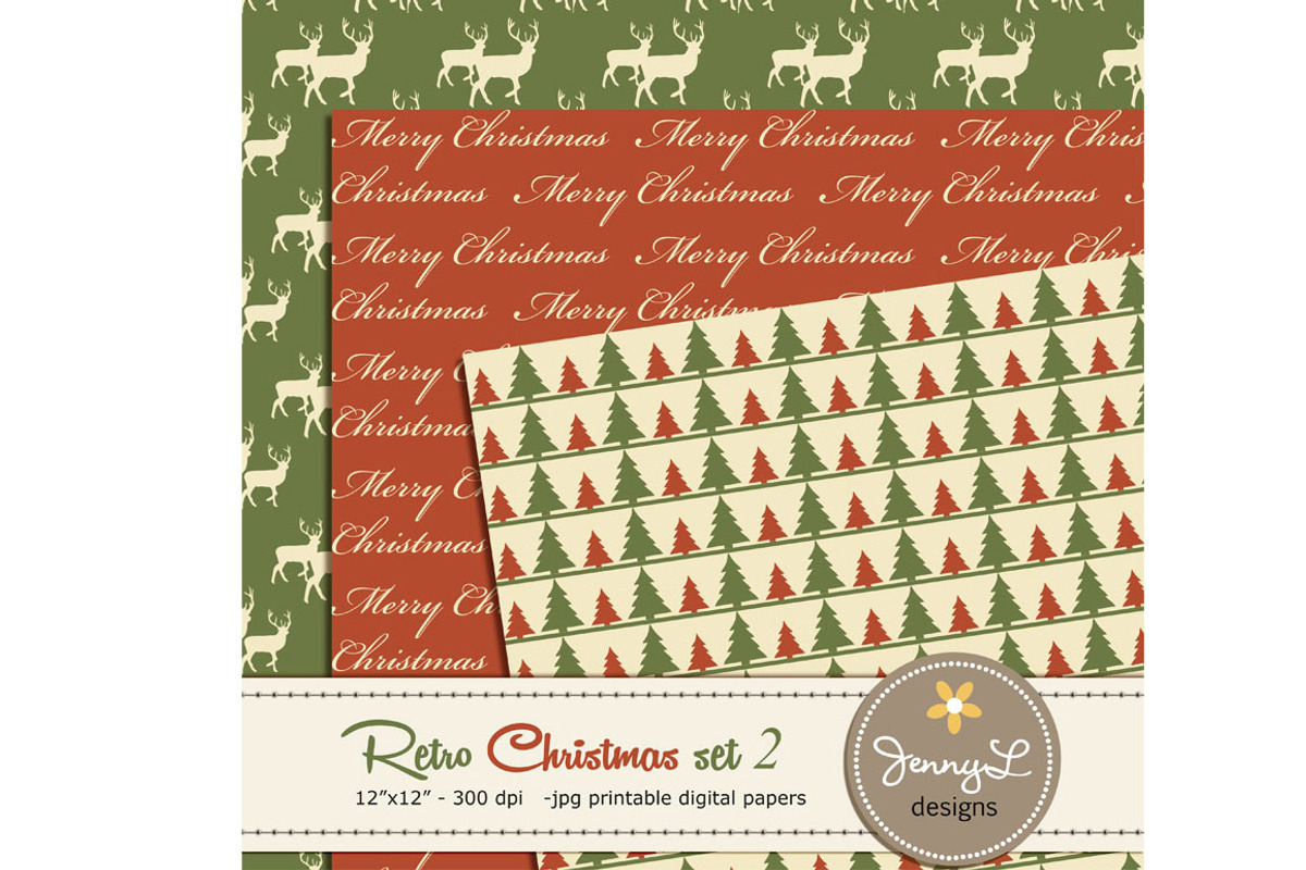 Retro Christmas Digital Papers 2, a Pattern Graphic by JennyL Designs (Photo 3 of 3)