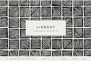 Linocut Seamless Patterns Set, a Pattern Graphic by Curly_Pat