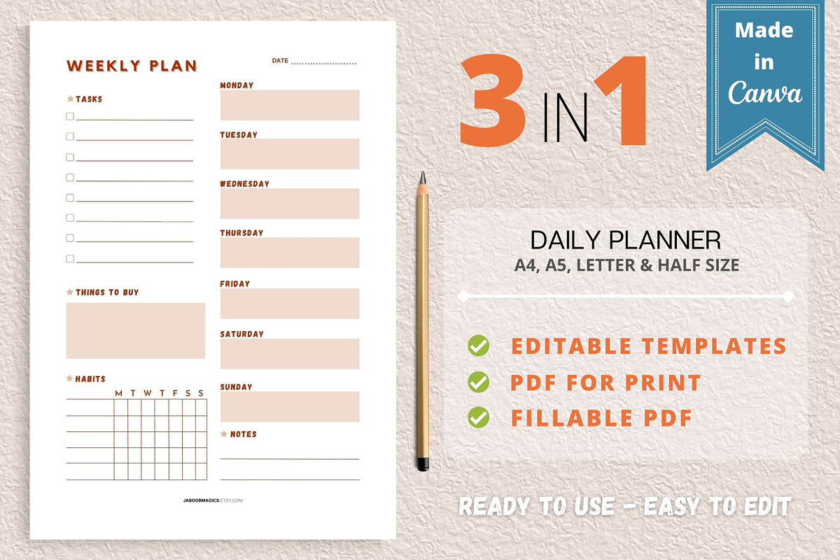 Weekly Planner Template, Canva, a Templates & Theme by Jaboor Magics (Photo 1 of 5)
