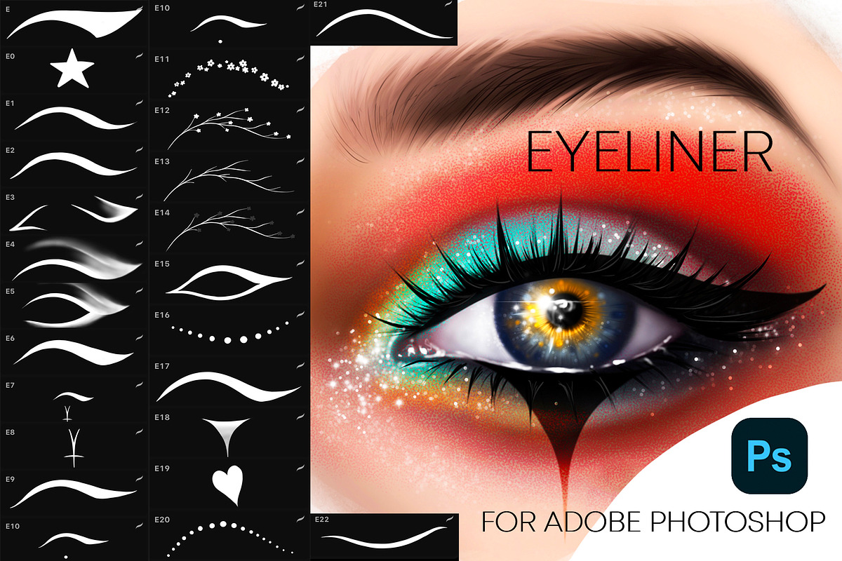 Photoshop Eyeliner brushes Makeup, a Brush Add-On by sundrameda