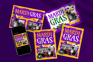 Yellow Mardi Gras Greeting Card, a Card Template by graphicook