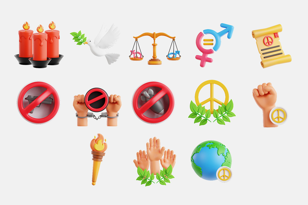 Peace Activism 3D Icon Set, an Object 3D Model by Eklip Studio (Photo 3 of 3)
