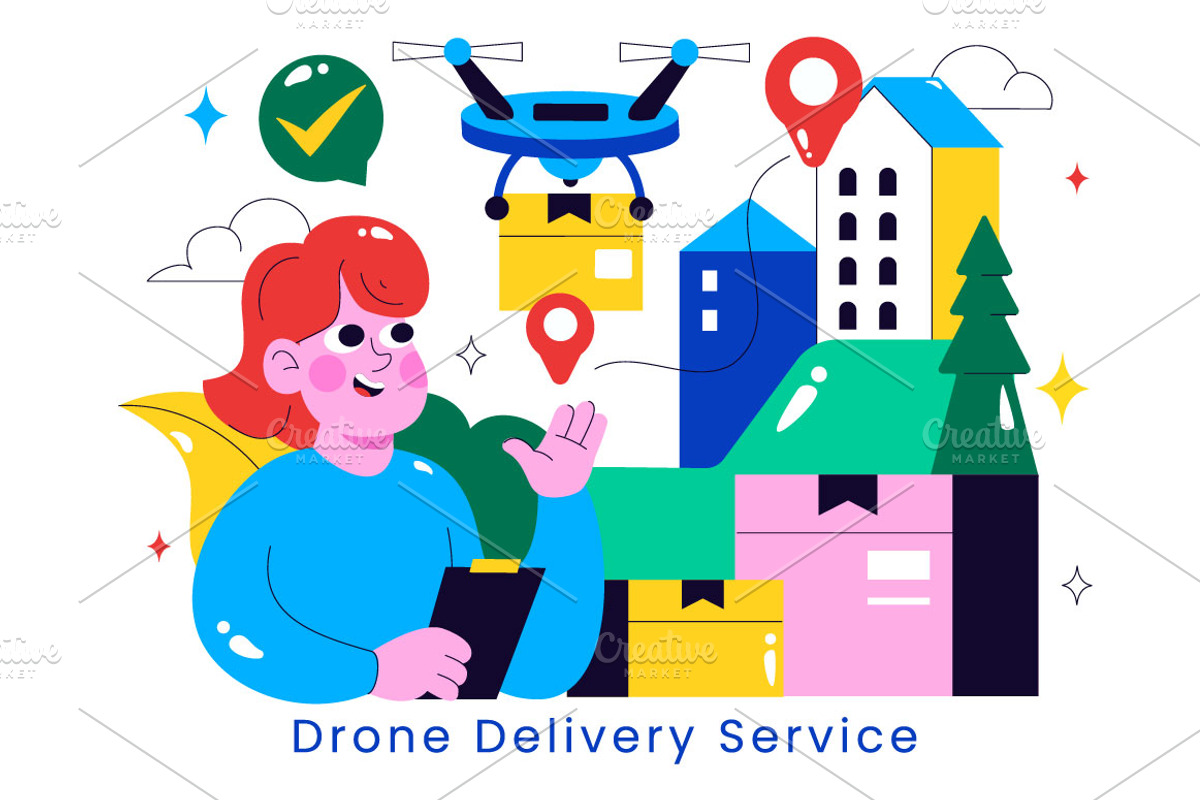 10 Drone Delivery Service Illustrati, a Work Illustration by denayunebgt (Photo 4 of 4)