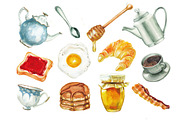 Watercolor breakfast set, a Pattern Graphic by lenavetka87 (Thumbnail 1 of 3)