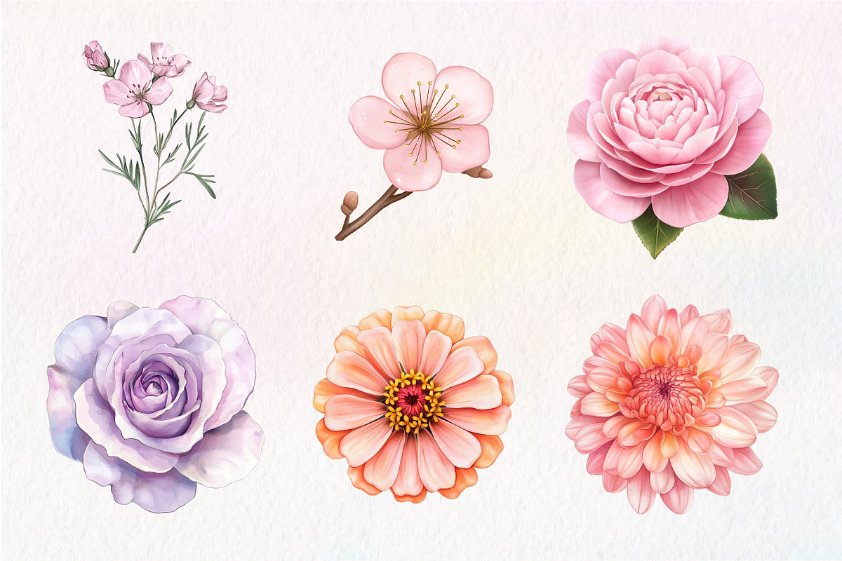 Watercolor Pastel Flowers Clipart, an Illustration by Dream Creation (Photo 2 of 7)