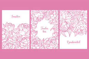 Peony Flowers, Cards Backgrounds Set